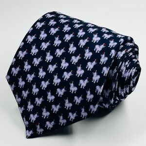 Piattelli Repp Silk Handmade Men's Necktie Navy Geometric Purple Hippos Italy